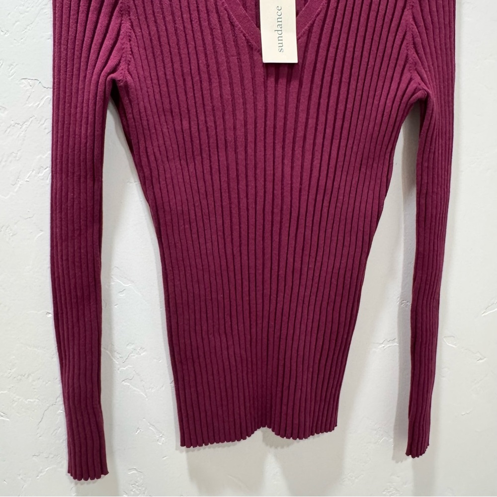 NWT Sundance Poet Legends Sweater VNeck Ribbed Organic Cotton Maroon Burgundy XL - Picture 4 of 9